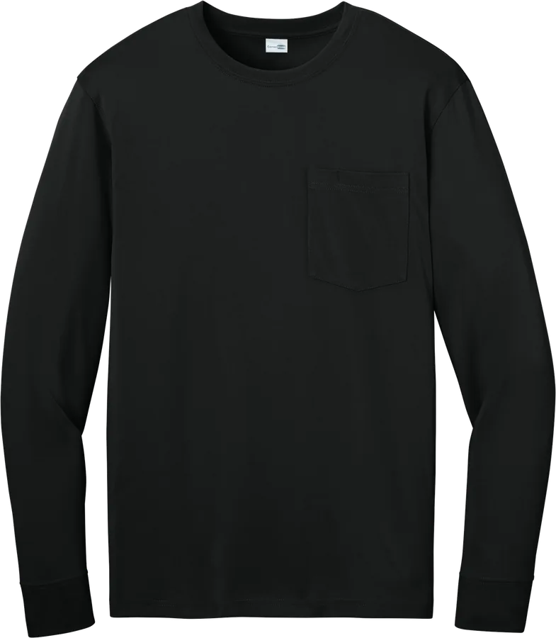 Long-sleeve pocket tee, black.