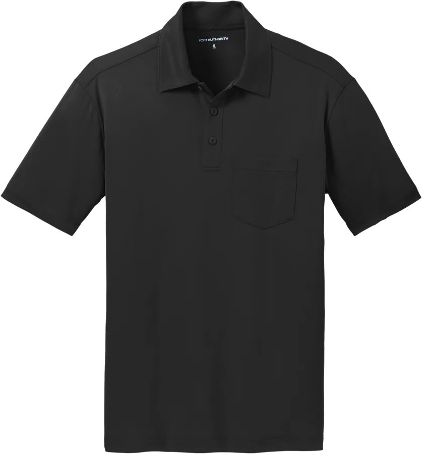 Moisture-wicking pocket polo, black.