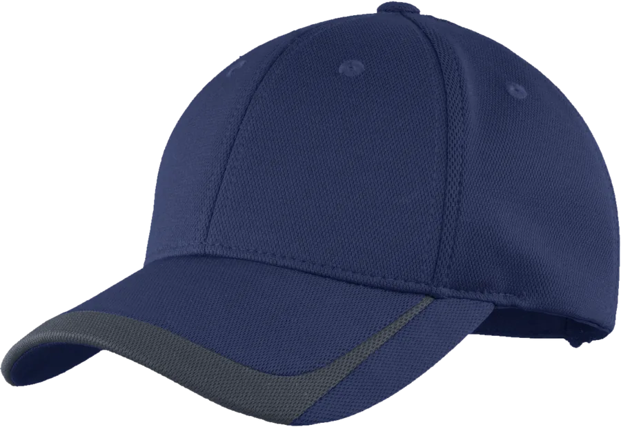 Two-tone cap, navy with grey trim.