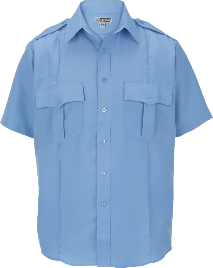Light blue short-sleeve security shirt.